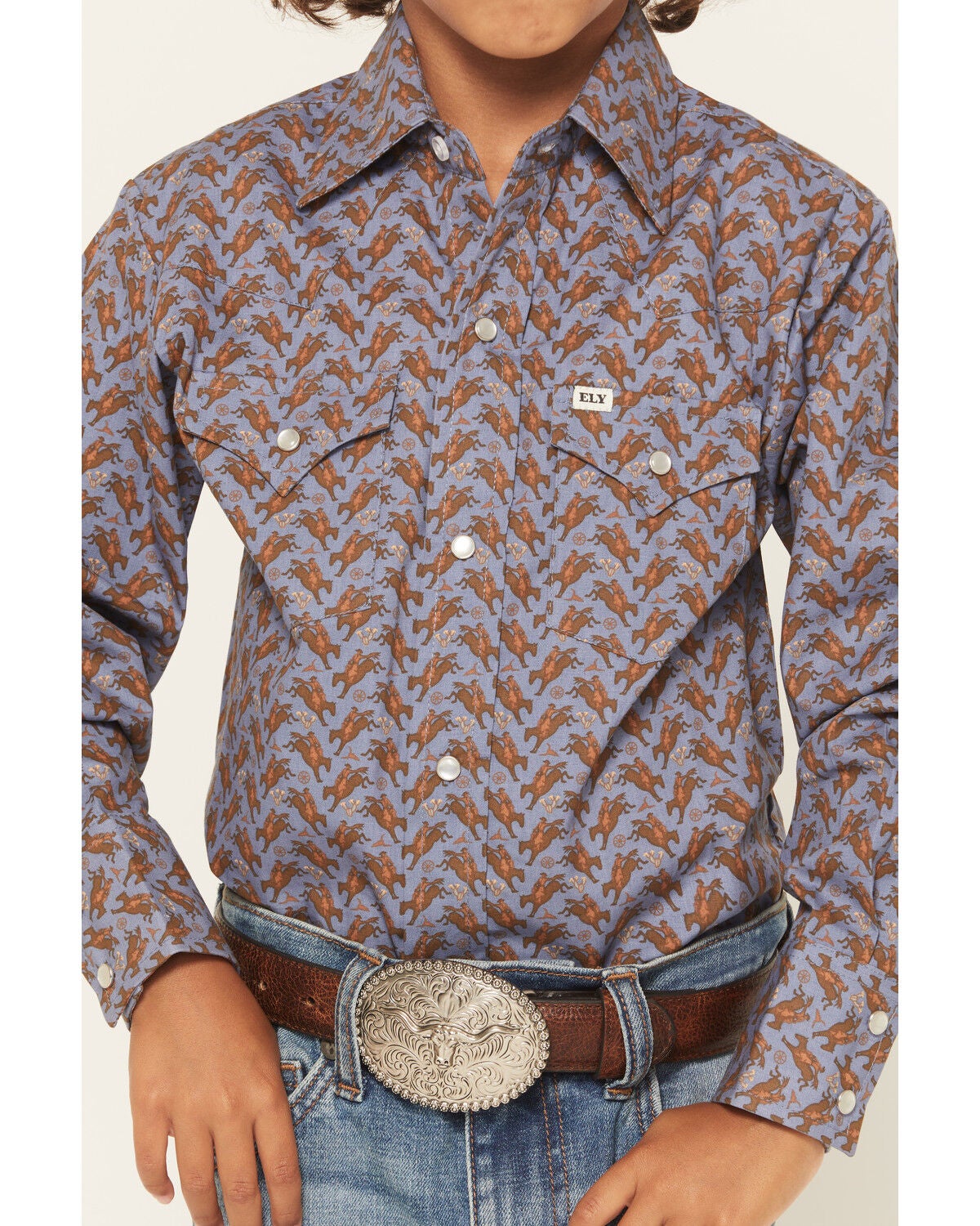 Image #3 - Ely Walker Boys' Cowboy Long Sleeve Snap Western Shirt, Blue, hi-res