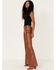 Image #1 - Rock & Roll Denim Women's Pleather High Rise Flare Jeans, Rust Copper, hi-res