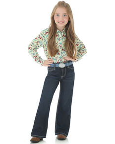 Wrangler Girls' Indigo "W" Swish Embroidery Jeans - Boot Cut, Indigo, hi-res