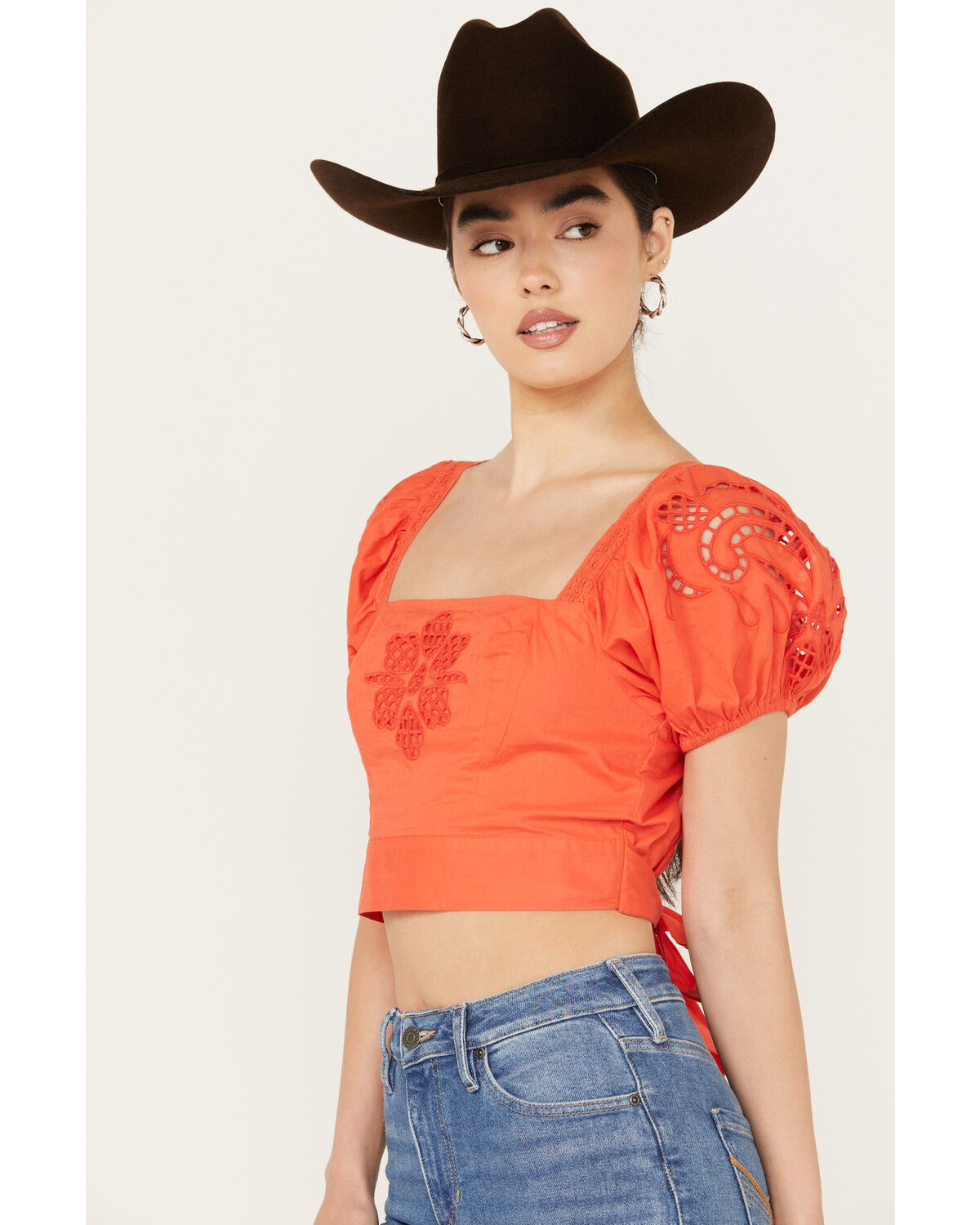 Image #2 - Band of the Free Women's Tie Back Short Sleeve Entrada Top, Orange, hi-res