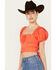 Image #2 - Band of the Free Women's Tie Back Short Sleeve Entrada Top, Orange, hi-res