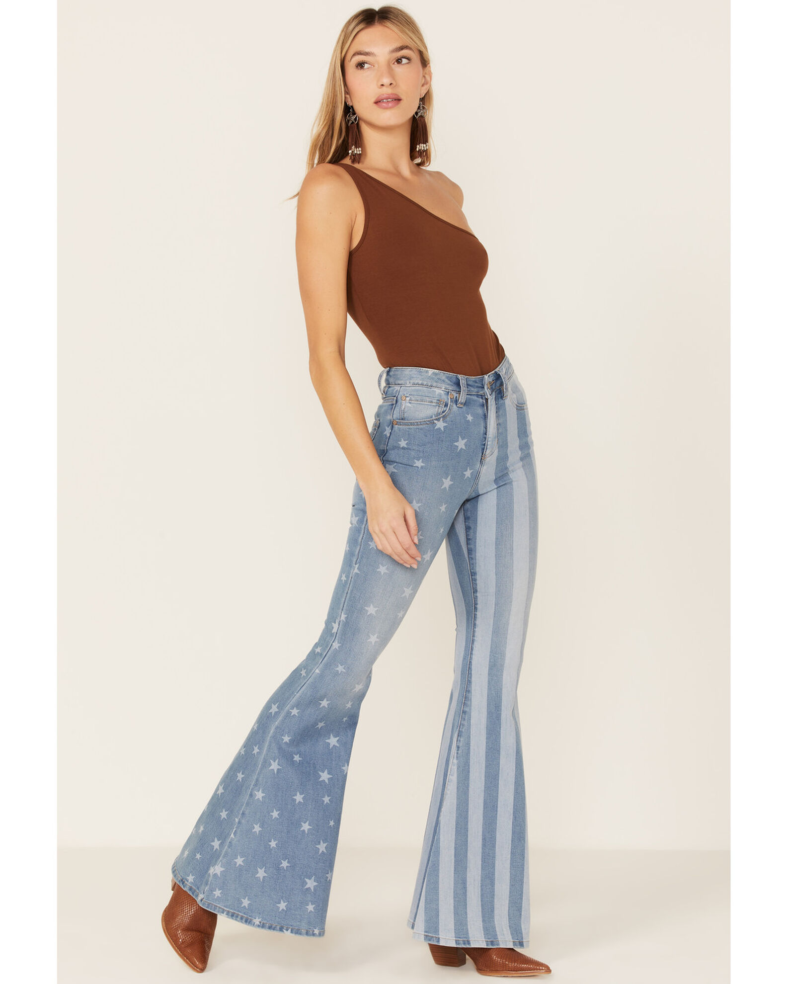 Shyanne Women's Stars & Stripes Print High Rise Super Flare Jeans