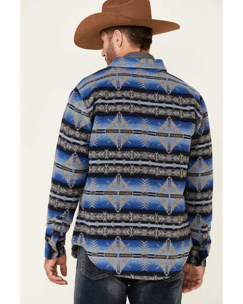Image #4 - Powder River Outfitters Men's Blue Southwestern Print Button-Front Wool Shirt Jacket , Blue, hi-res