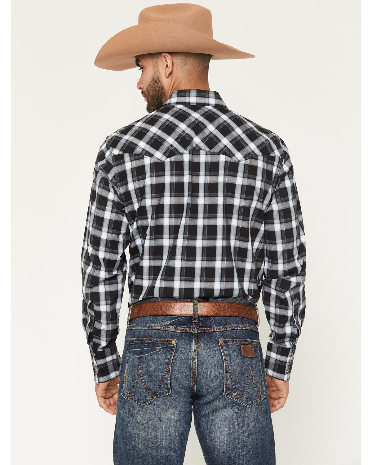 Image #4 - Wrangler Retro Men's Plaid Print Long Sleeve Snap Western Shirt - Tall, Black, hi-res