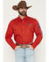 Image #1 - Wrangler Men's Americana Fill Logo Long Sleeve Snap Western Shirt, Red, hi-res