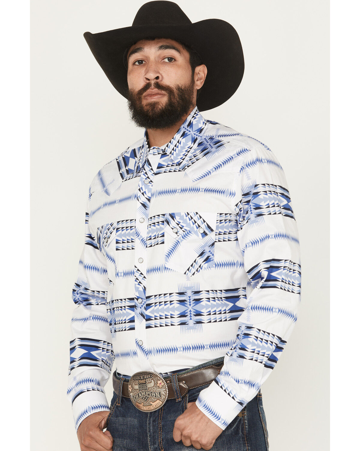 Image #2 - Rock & Roll Denim Men's Southwestern Print Long Sleeve Snap Stretch Western Shirt, White, hi-res