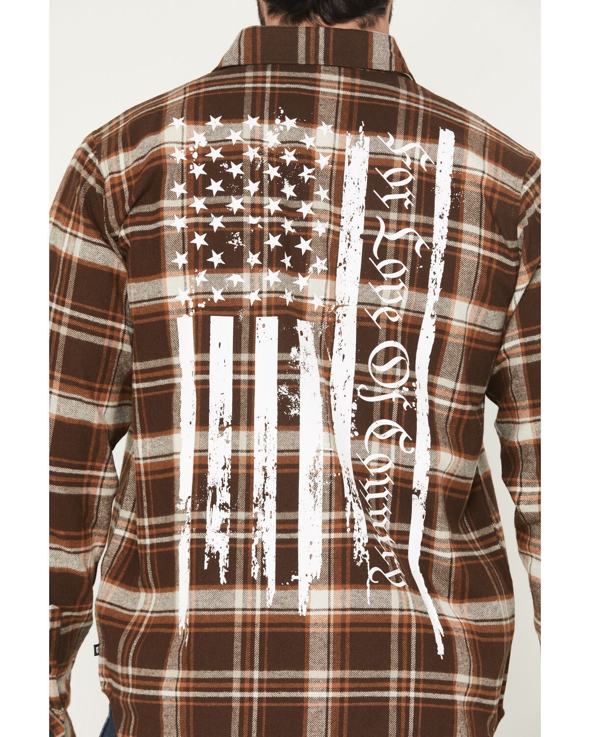 Image #4 - Howitzer Men's Boot Barn Exclusive For Love & Country Plaid Print Long Sleeve Button-Down Flannel Shirt, Brown, hi-res