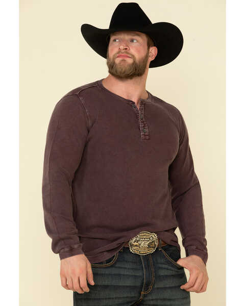 Cody James Men's Wagon Wheel Button Henley Long Sleeve Shirt , Burgundy, hi-res