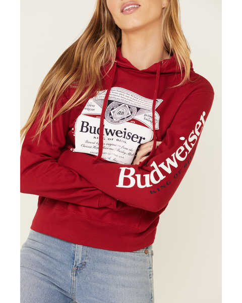 Image #4 - Brew City Beer Gear Women's Budweiser Graphic Hooded Sweatshirt , Red, hi-res