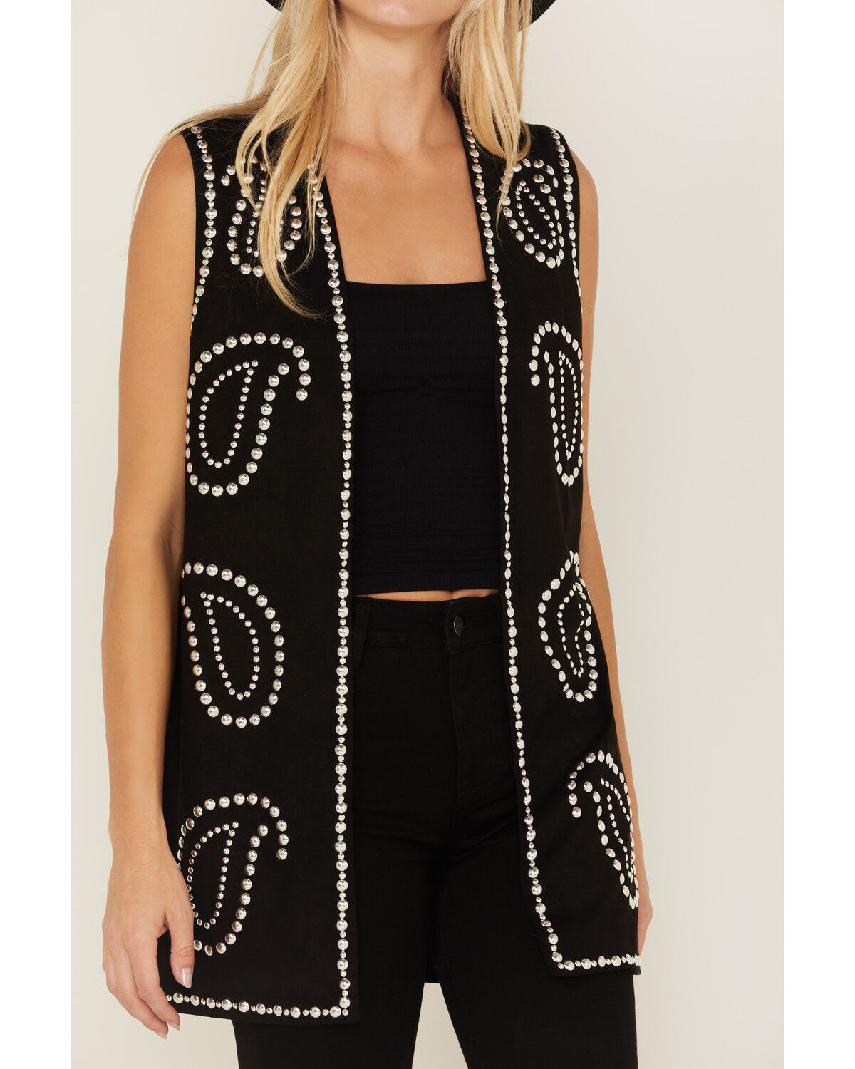 Image #3 - Fornia Women's Paisley Studded Longline Vest, Black, hi-res