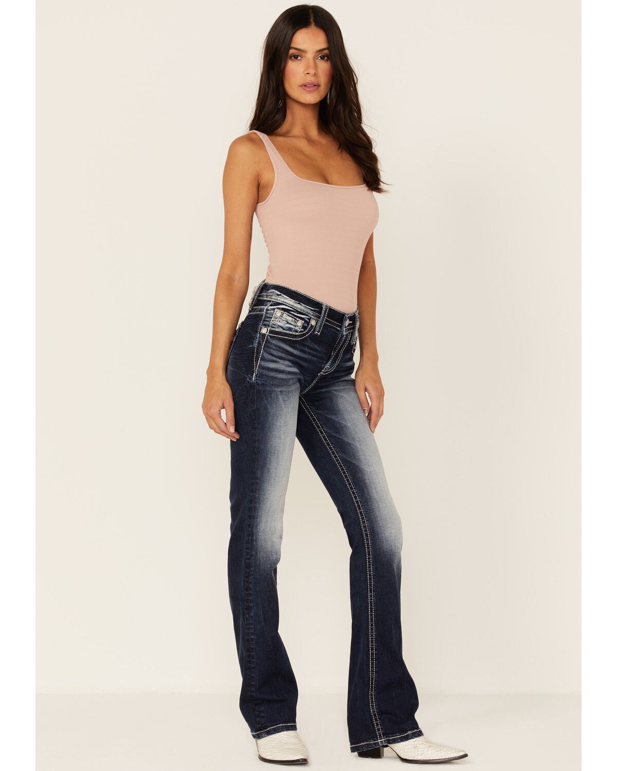 Melina Buckle Embellished Bootcut Jeans In Blue