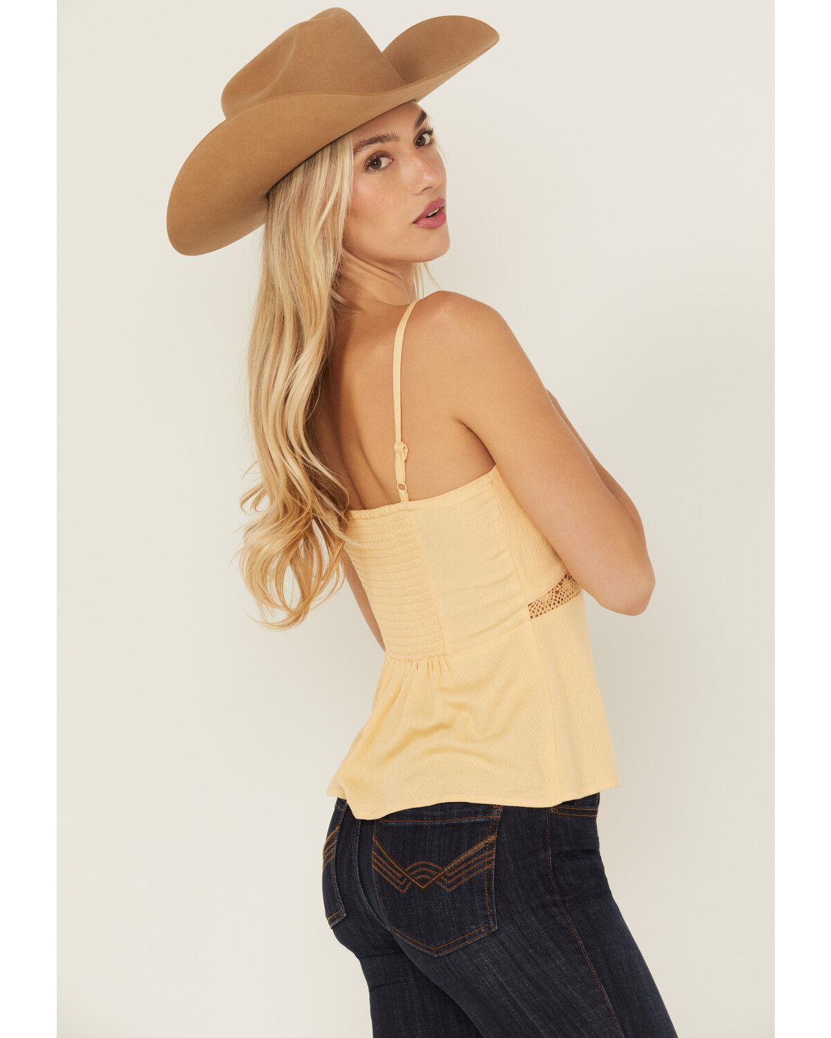 Image #4 - Idyllwind Women's Lace Inset Tie-Front Cami, Yellow, hi-res