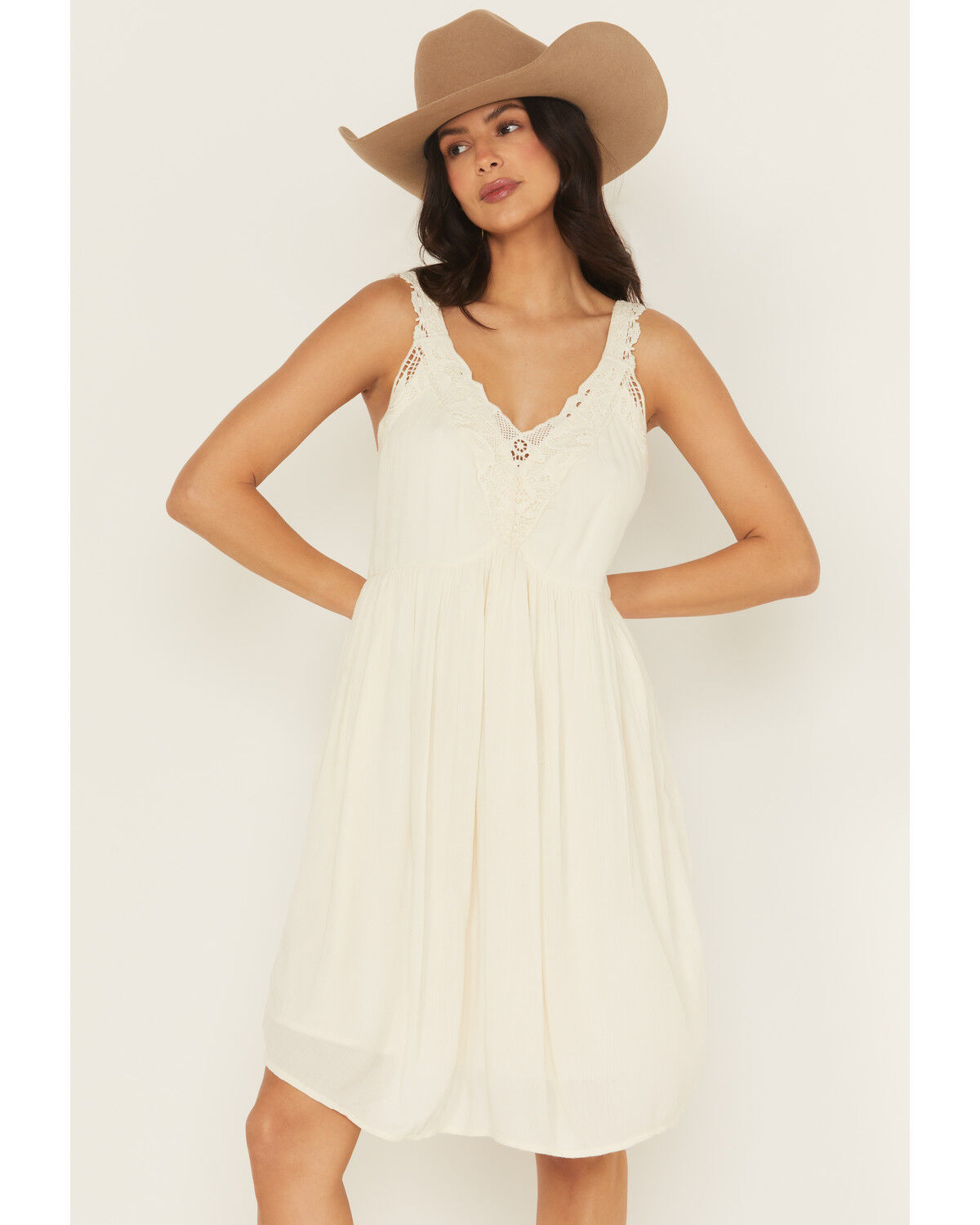 Image #1 - Shyanne Women's Crochet Trim Sleeveless Mini Dress, Cream, hi-res