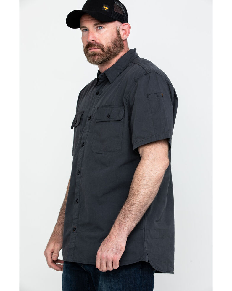 Hawx Men's Charcoal Solid Yarn Dye Two Pocket Short Sleeve Work Shirt - Big, Charcoal, hi-res