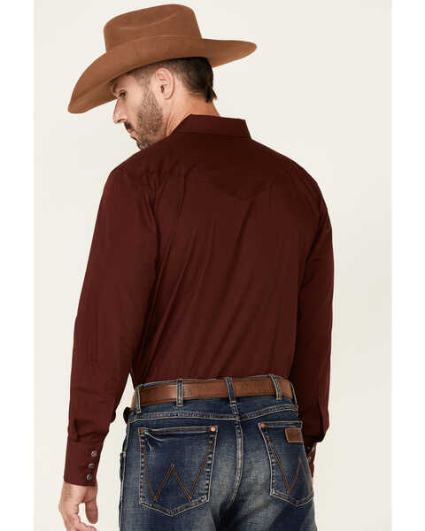 Image #4 - Gibson Men's Basic Solid Long Sleeve Pearl Snap Western Shirt - Big , Burgundy, hi-res