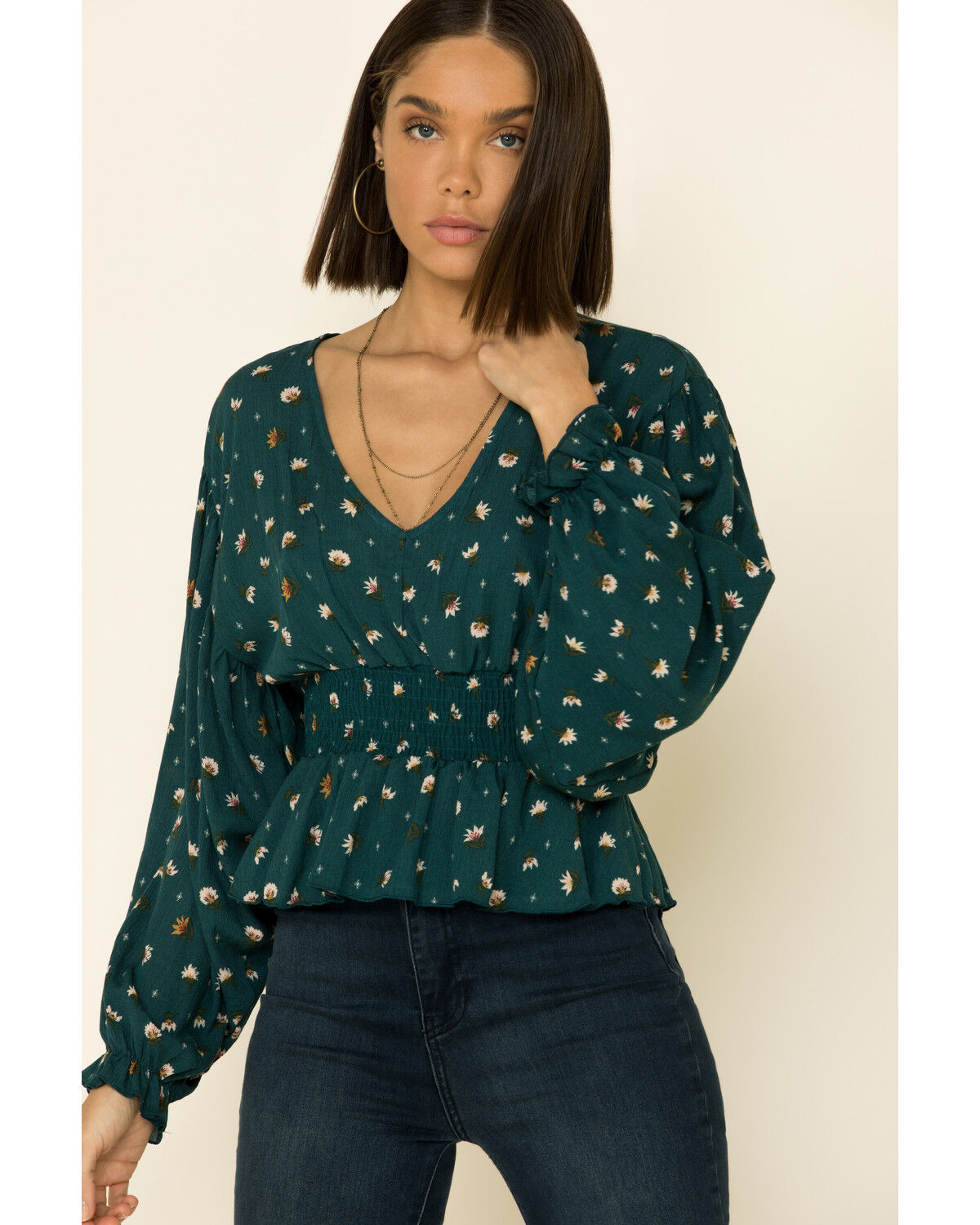 smocked long sleeve top