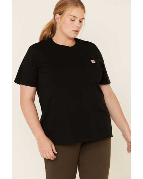 Image #1 - Carhartt Women's Chest Pocket Sleeve Work T-Shirt - Plus, Black, hi-res