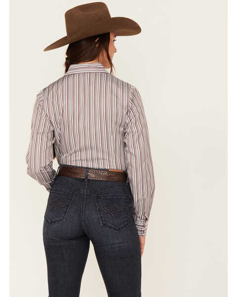 Image #4 - Cinch Women's Striped Long Sleeve Button Down Western Core Shirt, Burgundy, hi-res