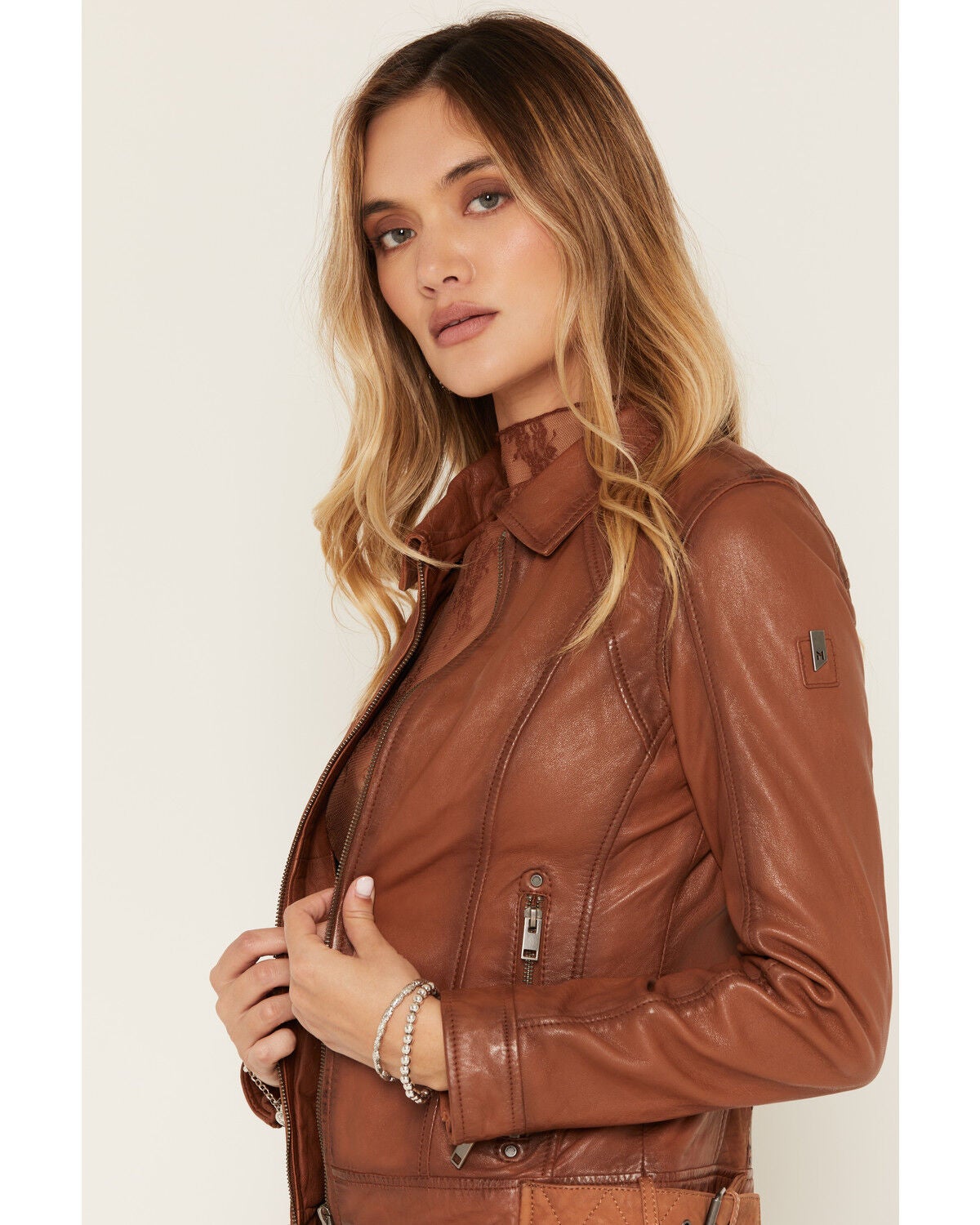 Image #2 - Mauritius Leather Women's Sunny Leather Jacket, Cognac, hi-res