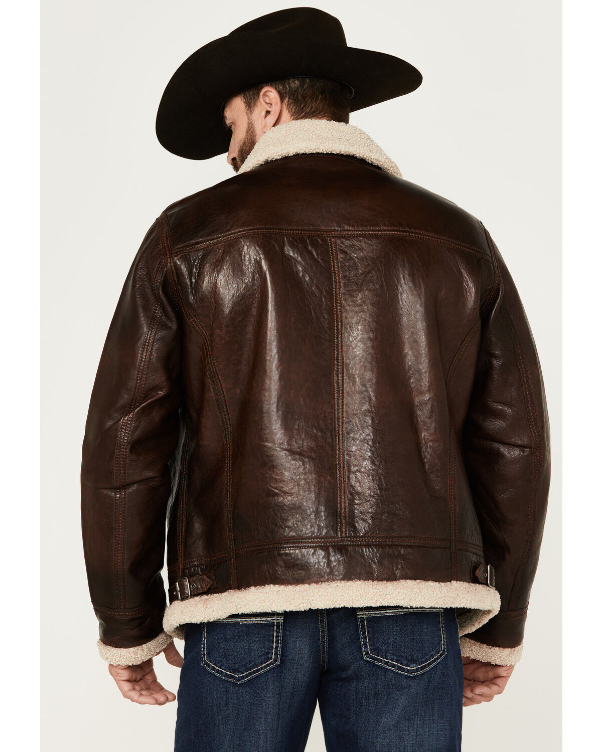 Image #4 - Scully Men's Sherpa Lined Leather Jacket, Chocolate, hi-res