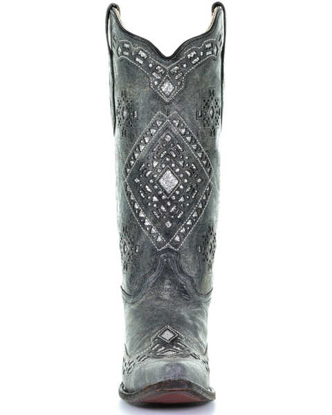 Image #4 - Corral Women's Glitter Inlay Western Boots - Snip Toe, Black Distressed, hi-res