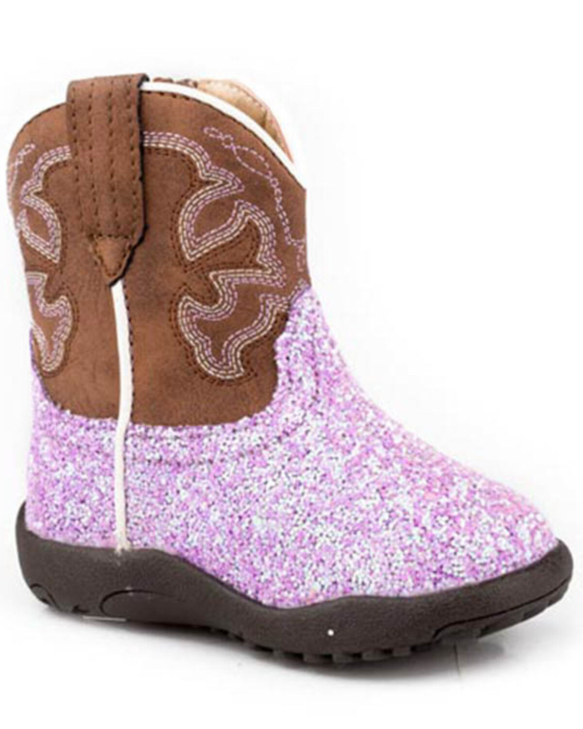 Image #1 - Roper Infant Girls' Cowbabies Glitter Blast Western Boots - Round Toe, Purple, hi-res