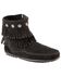 Minnetonka Double Fringe Side Zip Moccasin, Black, hi-res