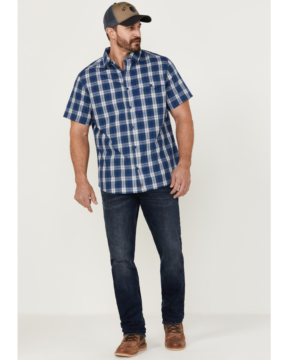 Image #2 - Brothers and Sons Men's Performance Plaid Short Sleeve Button Down Western Shirt, Blue, hi-res