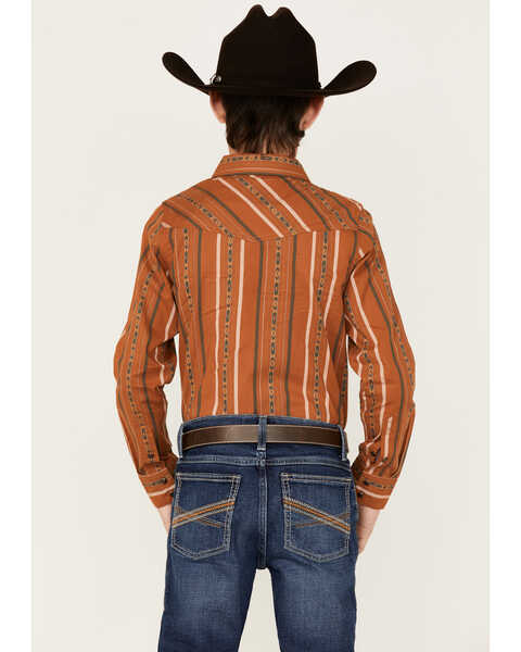 Image #4 - Cody James Boys' Southwestern Stripe Print Long Sleeve Snap Western Shirt, Brown, hi-res