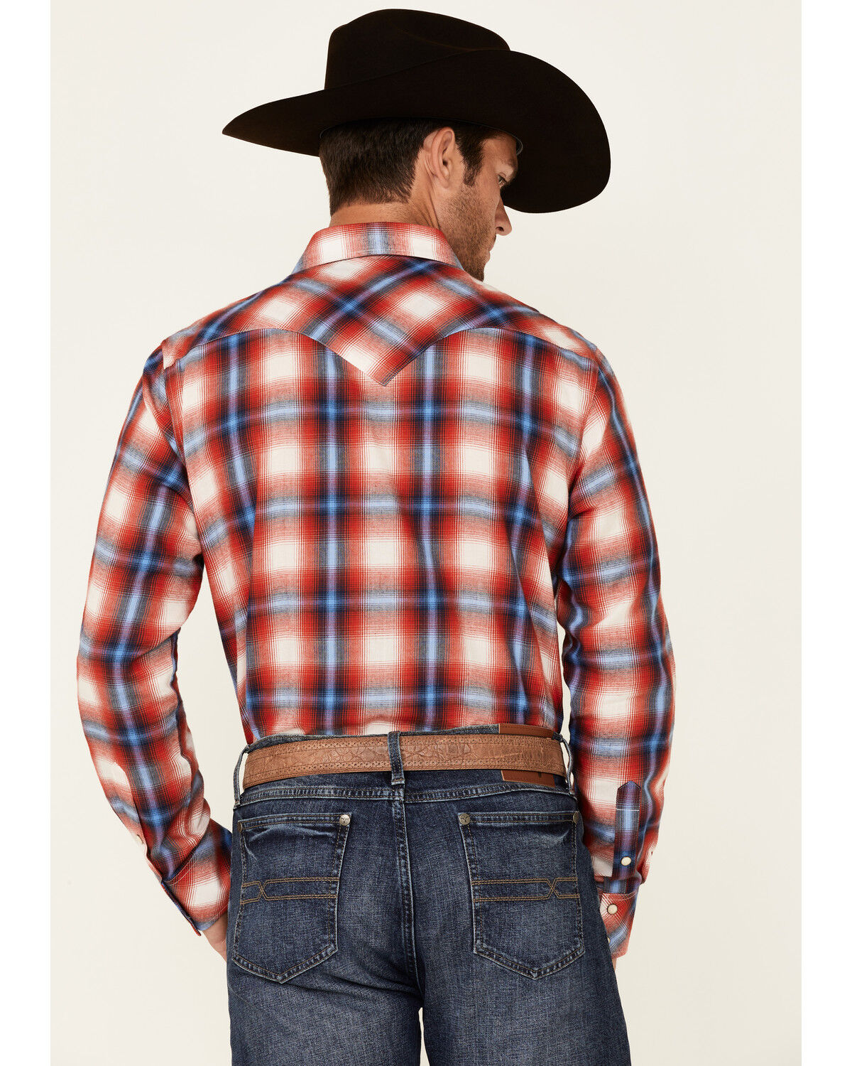 Image #4 - Rock & Roll Denim Men's Red Large Yarndye Plaid Long Sleeve Snap Western Shirt, Red, hi-res