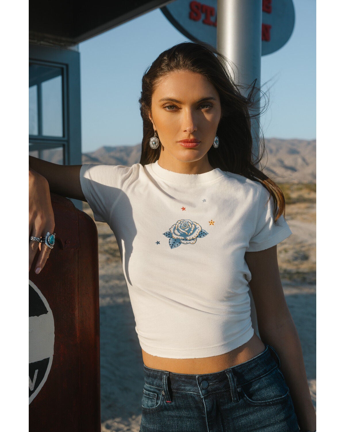 Idyllwind Women's Rhinestone Rose Short Sleeve Cropped Graphic Tee, Ivory, hi-res