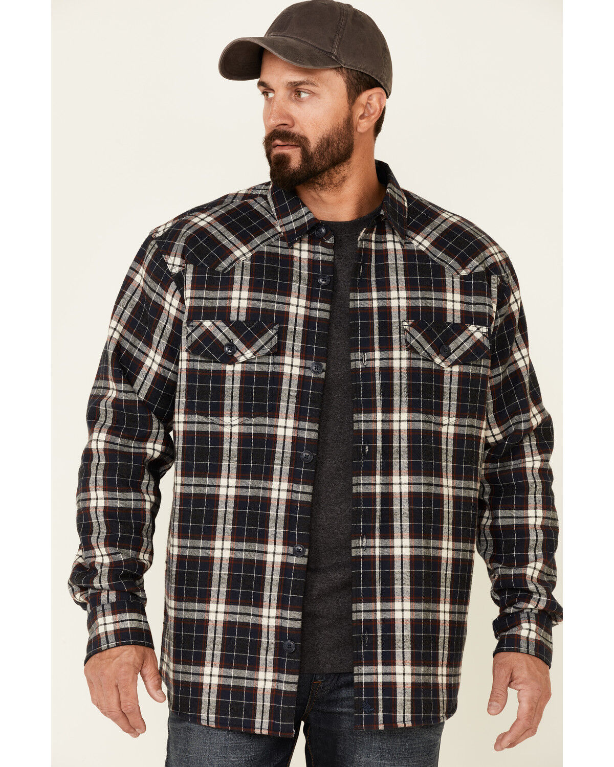 Image #1 - Cody James Men's Storm Front Bonded Large Plaid Long Sleeve Button-Down Western Flannel Shirt, Navy, hi-res