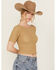 Image #2 - Sadie & Sage Women's Smocked Cropped Tee, Taupe, hi-res