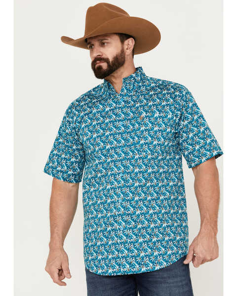 Image #1 - Ariat Men's Kavir Classic Fit Western Shirt, Teal, hi-res