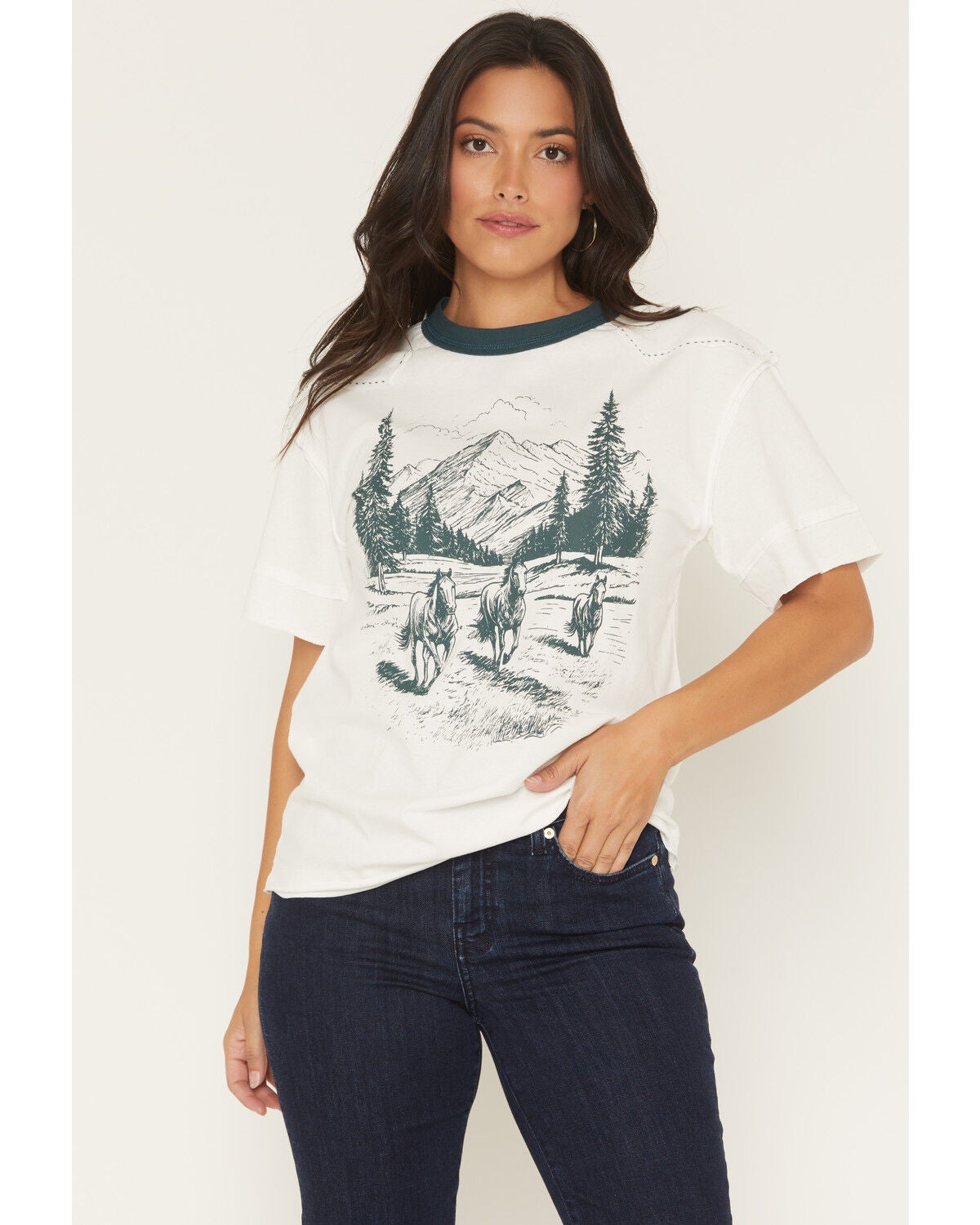 Youth in Revolt Women's Running Horse Short Sleeve Raglan Tee, White, hi-res
