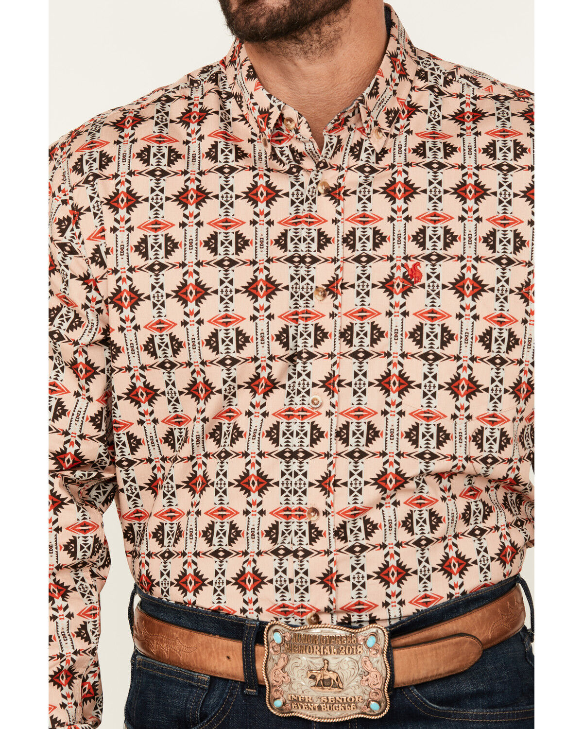 Image #3 - Rodeo Clothing Men's Southwestern Print Long Sleeve Snap Western Shirt, Tan, hi-res