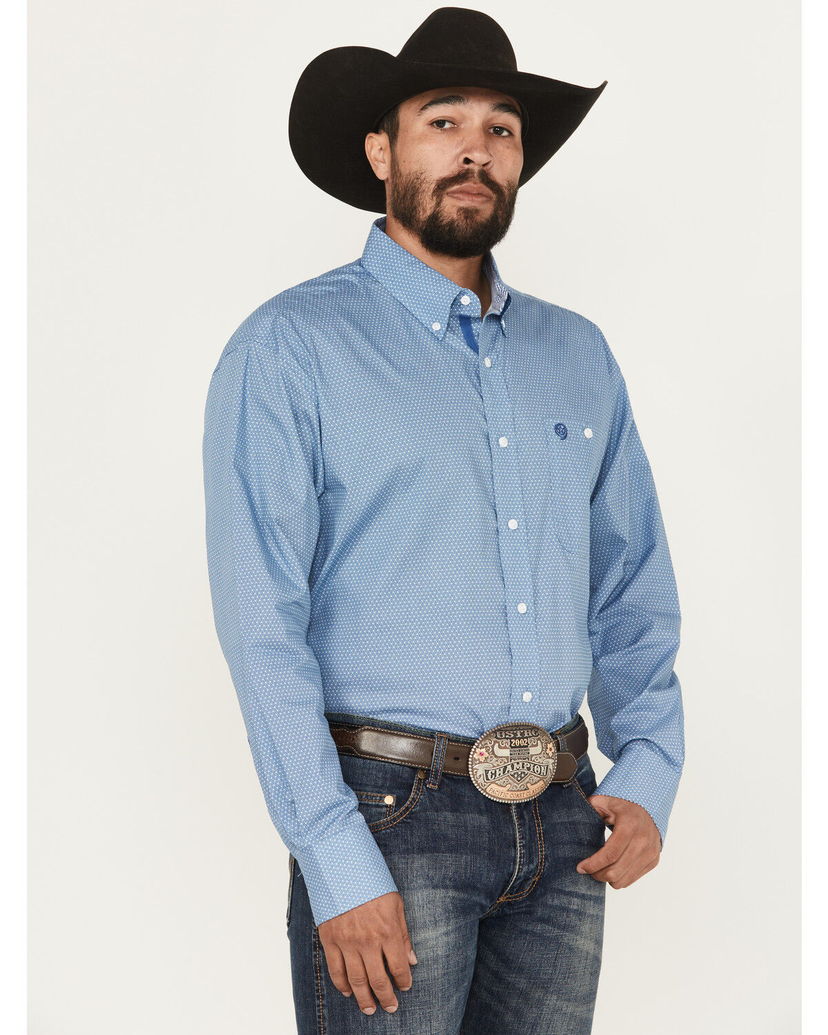 Image #1 - George Strait by Wrangler Men's Geo Print Long Sleeve Button-Down Stretch Western Shirt - Tall, Blue, hi-res