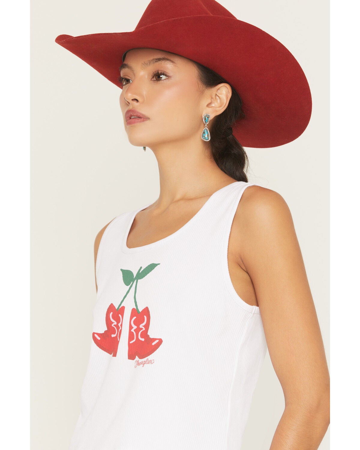 Image #2 - Wrangler Retro Women's Cherry Boot Graphic Tank, White, hi-res