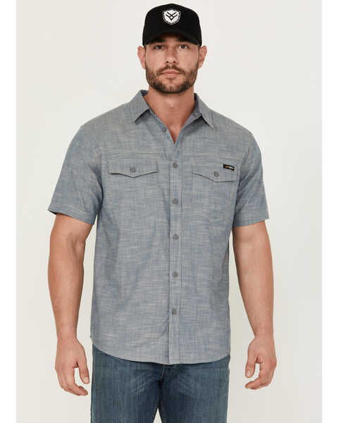 Hawx Men's Chambray Short Sleeve Button-Down Stretch Work Shirt, Blue, hi-res