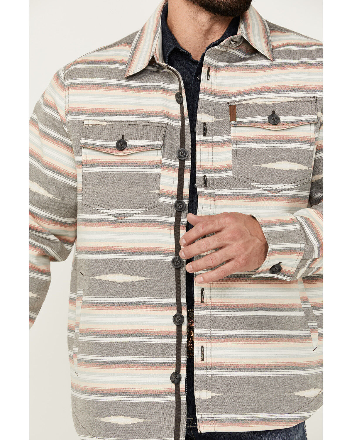 Image #3 - Cinch Men's Southwestern Jacquard Print Shirt Jacket, Grey, hi-res