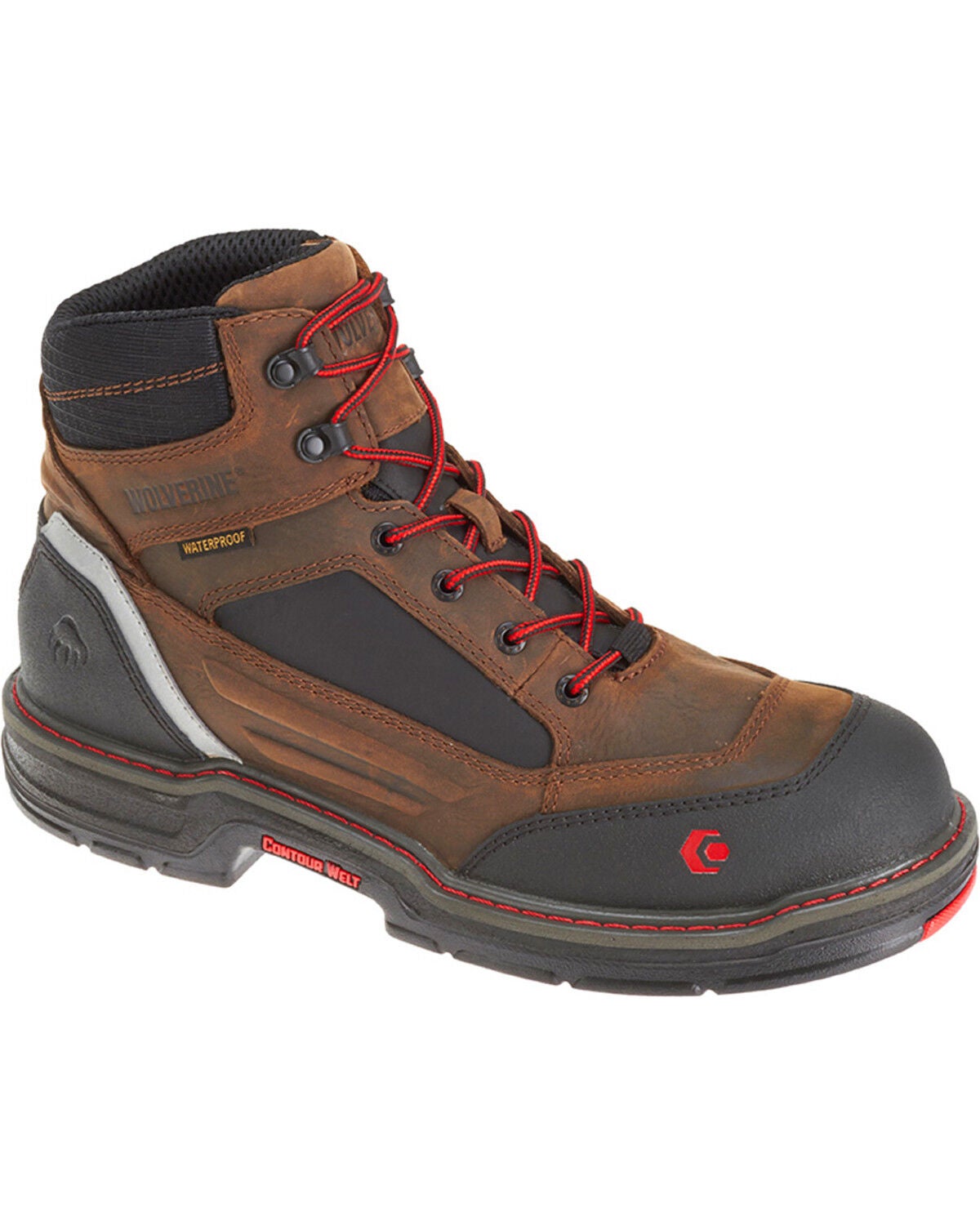 Wolverine Men's Overman Waterproof Carbonmax 6" Work Boots - Round Toe, Black/brown, hi-res