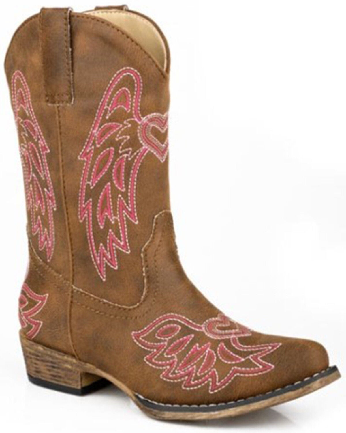 Image #1 - Roper Little Girls' Riley Wings Western Boots - Snip Toe, Tan, hi-res