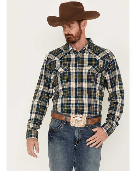 Cody James Men's Buck Plaid Print Long Sleeve Snap Western Flannel Shirt, Tan, hi-res