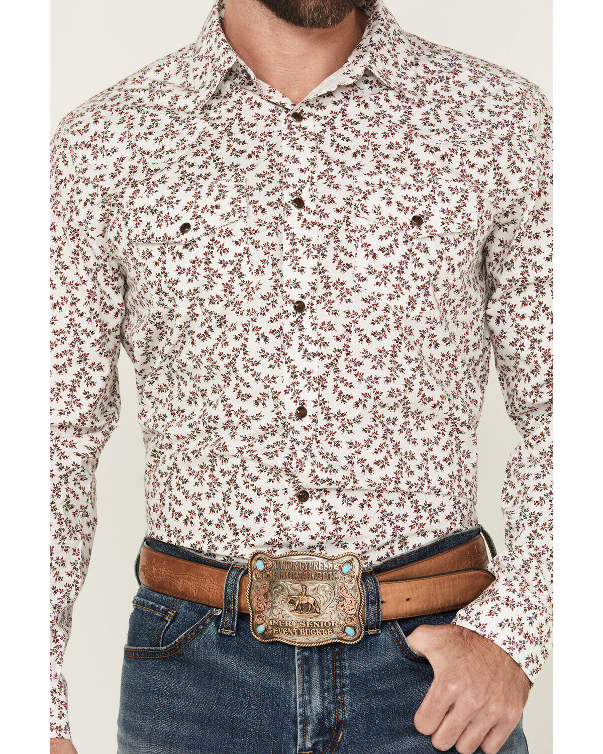 Image #3 - Gibson Trading Co Men's River Bank Floral Print Long Sleeve Snap Western Shirt, White, hi-res