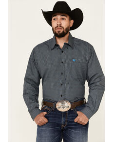 Cinch Men's Black Geo Print Long Sleeve Button-Down Western Shirt , Black, hi-res
