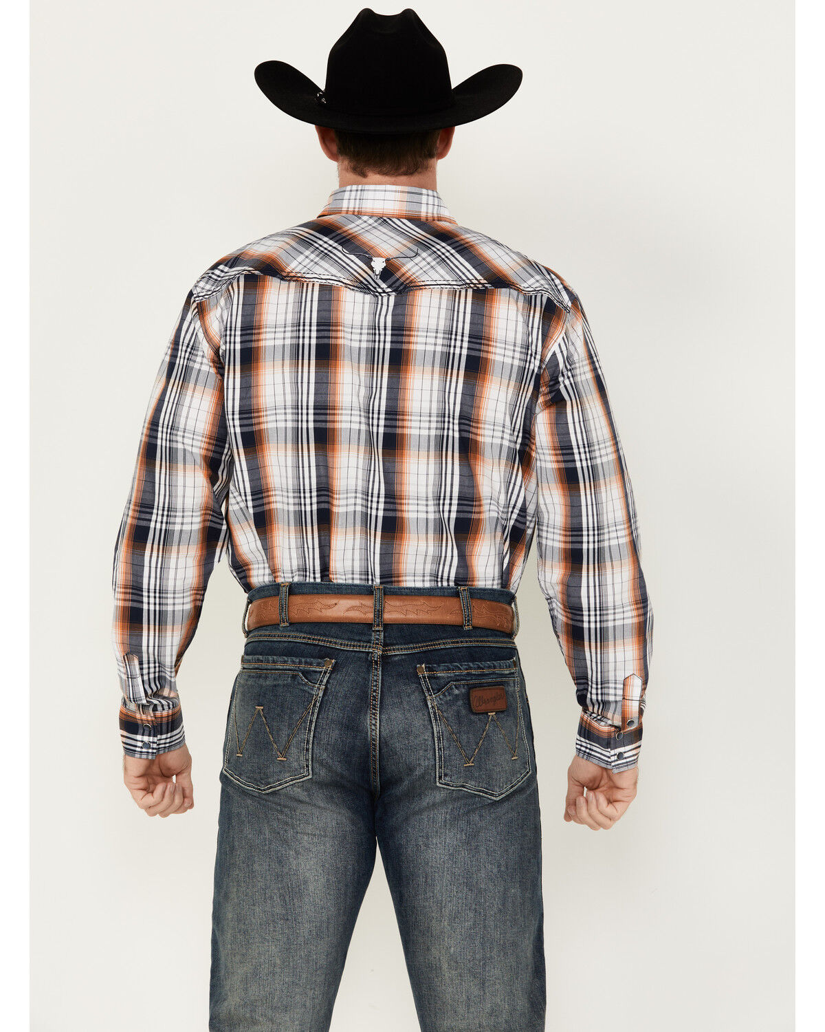Image #4 - Cowboy Hardware Men's Hermosillo Gradient Plaid Print Long Sleeve Pearl Snap Western Shirt, Navy, hi-res