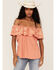 Image #1 - Panhandle Women's Embroidered Flounce Off Shoulder Top, Orange, hi-res