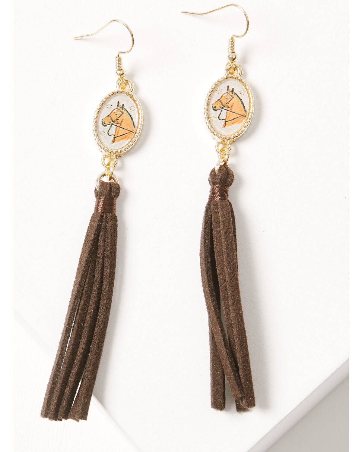 Image #1 - Shyanne Women's Western Muse Horse Cameo Fringe Earrings, Gold, hi-res
