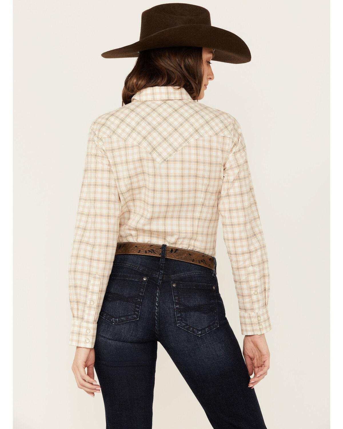Image #4 - Wrangler Retro Women's Plaid Print Long Sleeve Pearl Snap Western Shirt, Cream, hi-res