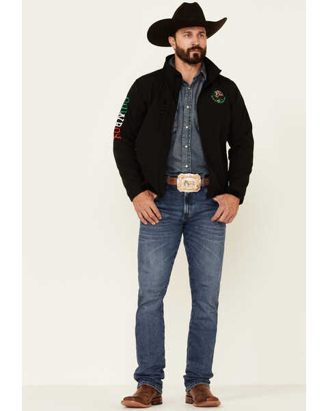 Image #2 - Cowboy Hardware Men's Black Mexico Flag Logo Sleeve Zip-Front Poly Shell Jacket , , hi-res
